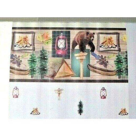 Great Outdoors Shower Curtain Red Lantern Hooks Cabin Lodge 13pc Bath Fabric NEW - Picture 3 of 7